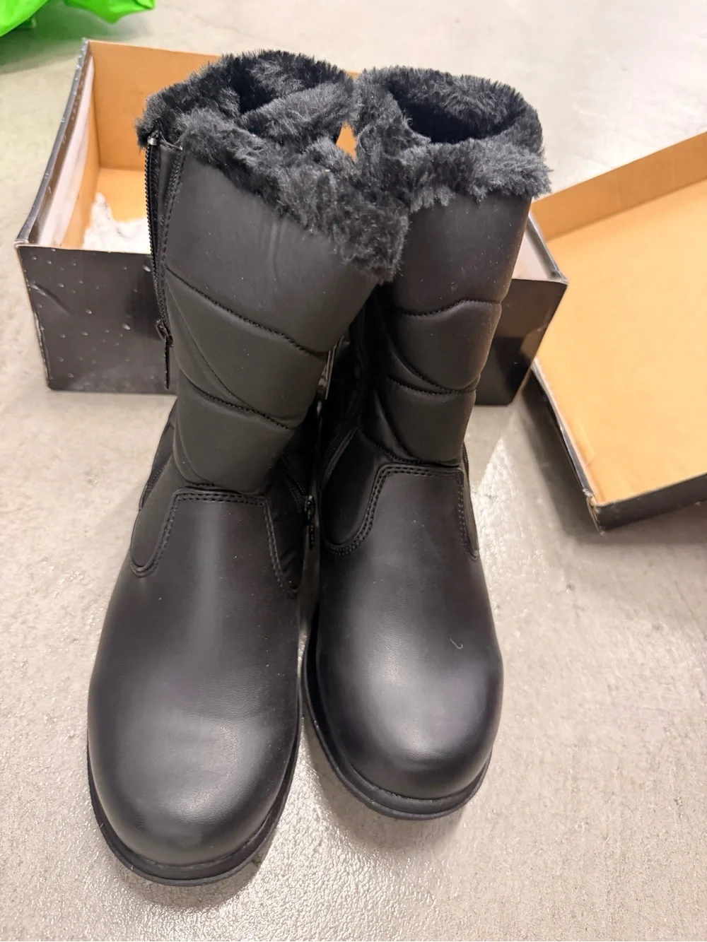 totes Black Quilted Faux-Fur Winter Mid-Calf Boots